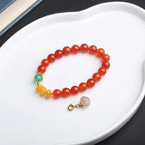 Ethnic Pink Peach Pendant 8mm Agate Bead Strand Bracelet 14K Fine Jewelry