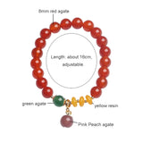 Ethnic Pink Peach Pendant 8mm Agate Bead Strand Bracelet 14K Fine Jewelry