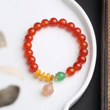 Ethnic Pink Peach Pendant 8mm Agate Bead Strand Bracelet 14K Fine Jewelry