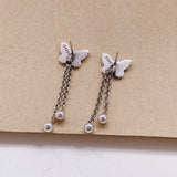 Ethnic Retro Butterfly Tassel Earrings 925 Sterling Silver Enamel
