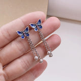Ethnic Retro Butterfly Tassel Earrings 925 Sterling Silver Enamel