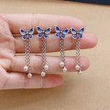 Ethnic Retro Butterfly Tassel Earrings 925 Sterling Silver Enamel