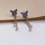 Ethnic Retro Butterfly Tassel Earrings 925 Sterling Silver Enamel