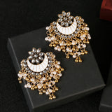 Ethnic Retro Moon Jhumka Earrings Baroque Pearl Tassel Indian Jewelry