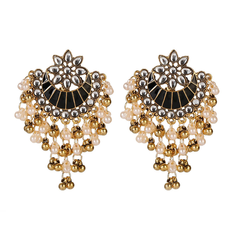 Ethnic Retro Moon Jhumka Earrings Baroque Pearl Tassel Indian Jewelry