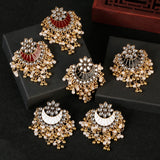 Ethnic Retro Moon Jhumka Earrings Baroque Pearl Tassel Indian Jewelry