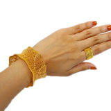 Ethnic Saudi Arabia Bracelet for Women 24k Twisted African Bangles with Ring