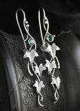 Vintage Silver Leaf Earrings with Green Zircon Inlay