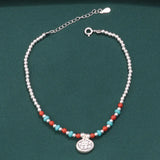 925 Silver South Red Agate Foot Chain Ruyi Lock Anklet