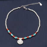 925 Silver South Red Agate Foot Chain Ruyi Lock Anklet