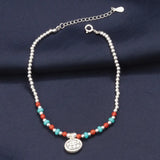 925 Silver South Red Agate Foot Chain Ruyi Lock Anklet