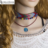 Colorful Fabric Choker Ethnic Style 18mm Snap Charm Necklace