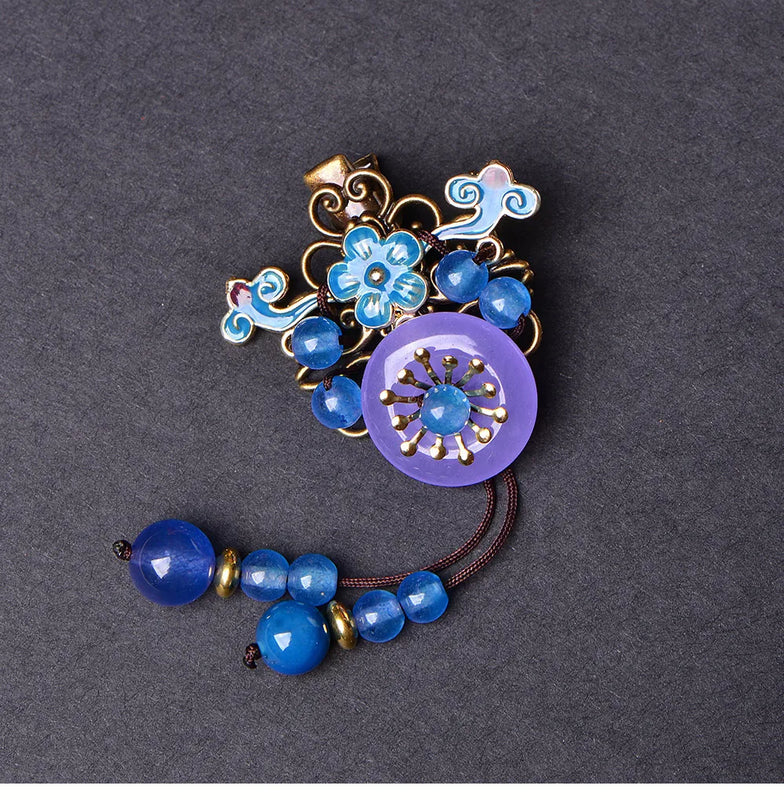 Ethnic Cloisonne Fan Retro Side Clip Hanfu Hairpin