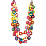 Ethnic Style Coconut Shell Pendant Colorful Beads Woven Long Necklace
