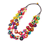 Ethnic Style Coconut Shell Pendant Colorful Beads Woven Long Necklace