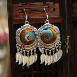 Ethnic Style Flower Hand-Embroidered Silver Earrings Retro Female Jewelry