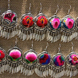 Ethnic Style Flower Hand-Embroidered Silver Earrings Retro Female Jewelry