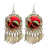 Ethnic Style Flower Hand-Embroidered Silver Earrings Retro Female Jewelry