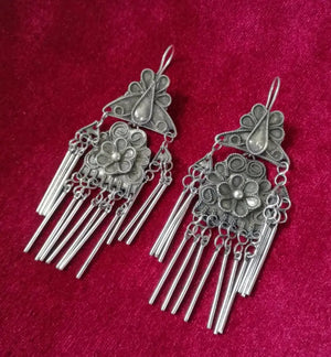 Miao Silver Filigree Butterfly Tassel Earrings