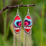 Hand-Embroidered Flower Earrings Silver