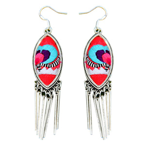 Hand-Embroidered Flower Earrings Silver