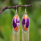 Hand-Embroidered Flower Earrings Silver