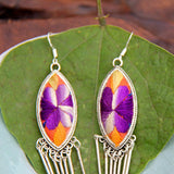 Hand-Embroidered Flower Earrings Silver