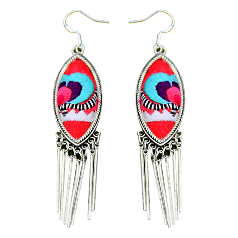 Hand-Embroidered Flower Earrings Silver