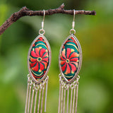 Hand-Embroidered Flower Earrings Silver