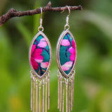 Hand-Embroidered Flower Earrings Silver