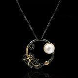 Ethnic Style Pearl Golden Leaf Pendant Necklace Two-tone Jewelry