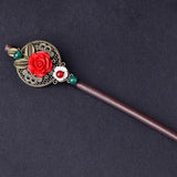 Ethnic Style Red Flower Hairpin for Women