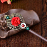 Ethnic Style Red Flower Hairpin for Women