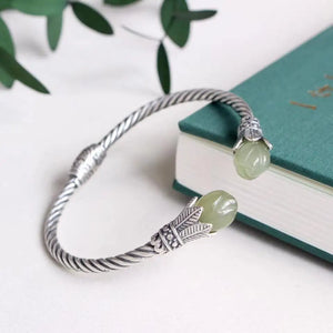 Natural Hetian Jade Gray Jade Magnolia Bracelet 925 Silver