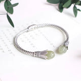 Ethnic Style Gray Jade Magnolia Bracelet Retro 925 Silver Personality