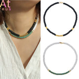 Ethnic Style Natural Stone & Soft Beads Necklace Boho Green Polymer Choker