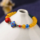 Ethnic Style Yellow Agate Bead Bracelet Cloisonne Cinnabar