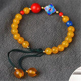 Ethnic Style Yellow Agate Bead Bracelet Cloisonne Cinnabar