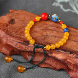 Ethnic Style Yellow Agate Bead Bracelet Cloisonne Cinnabar