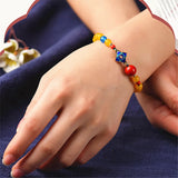 Ethnic Style Yellow Agate Bead Bracelet Cloisonne Cinnabar