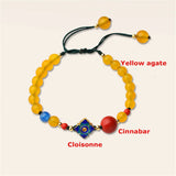 Ethnic Style Yellow Agate Bead Bracelet Cloisonne Cinnabar
