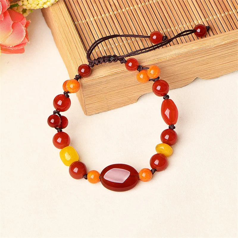 Ethnic Style Red Agate Bracelet Hand Rope Women's Antique Hand-Woven