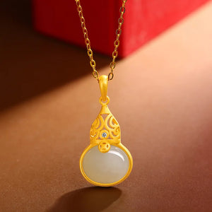 Ethnic Style S925 Sterling Silver Hetian Jade Necklace Jinlu Fubao Pendant