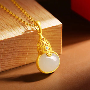 Ethnic Style S925 Sterling Silver Hetian Jade Necklace Jinlu Fubao Pendant