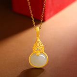 Ethnic Style S925 Sterling Silver Hetian Jade Necklace Jinlu Fubao Pendant