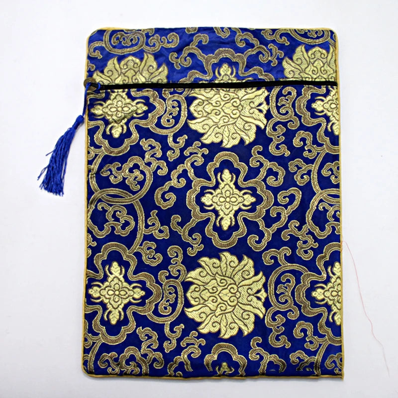 Ethnic Brocade Sutra Book Pouch Dragon Flower Zipper Bag