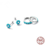 Ethnic Style Turquoise 925 Silver Earrings for Women Party Gift