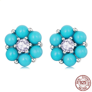 Vintage Turquoise 925 Silver Earrings Ethnic Style Women Party Vacation Gift