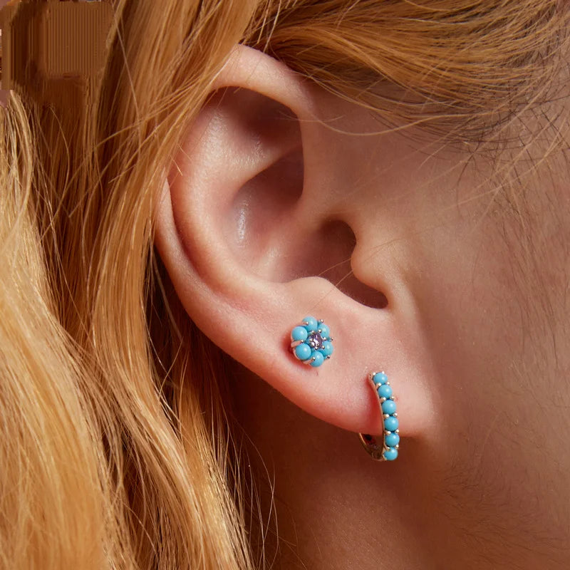 Ethnic Style Turquoise 925 Silver Earrings for Women Party Gift
