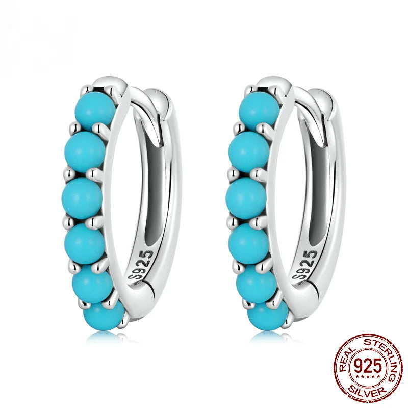 Vintage Turquoise 925 Silver Earrings Ethnic Style Women Party Vacation Gift